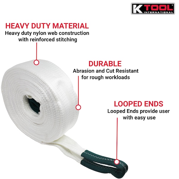 K-Tool International Tow Strap W/ Looped Ends 4"X30', 40,000 Lb Cap KTI73813 - main